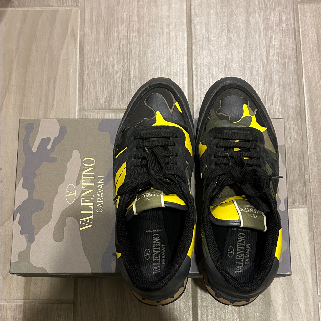 Valentino Garavani Black And Yellow Camouflage Sneakers